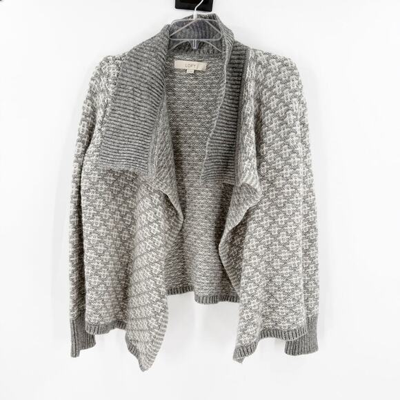 Loft Gray Wool Blend Open Front Knit Cardigan Women's Size Medium FLAWED - Picture 1 of 13